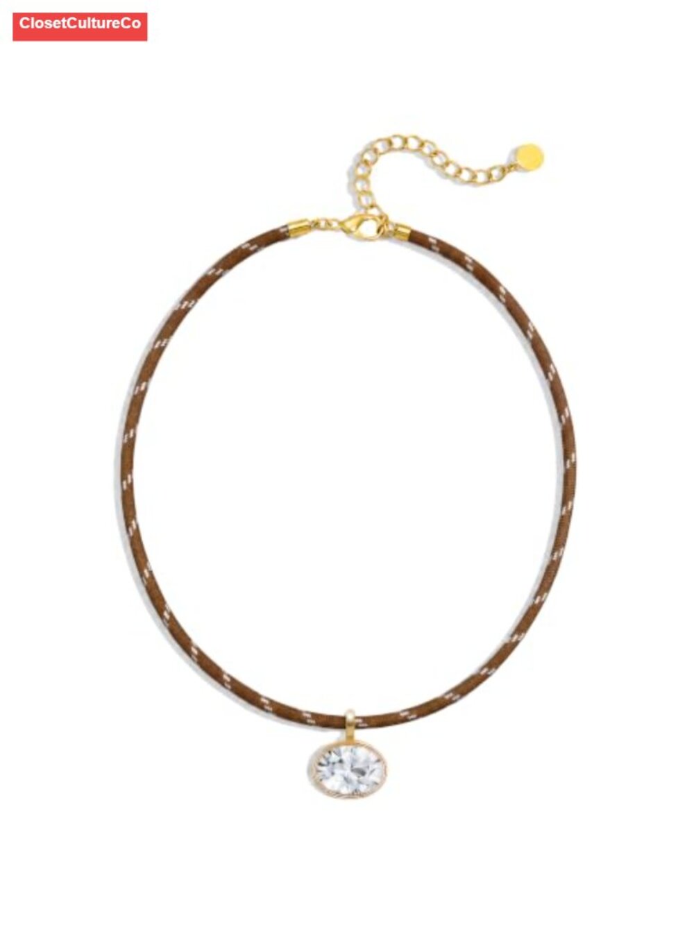 Oval Crystal Pendant Cord Necklace Woven Rope Choker Adjustable